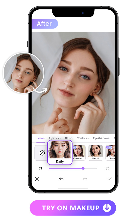virtually try on Daily makeup look of Vivid Glam for a fresh & natural wedding makeup